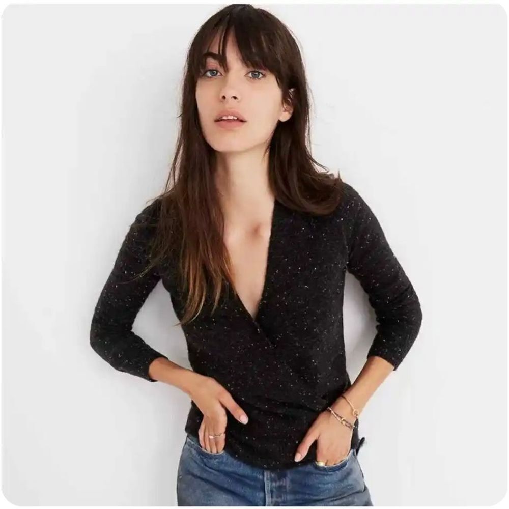 Madewell Donegal Wrap-Front Pullover Sweater In Coziest Yarn Wool Gray Womens